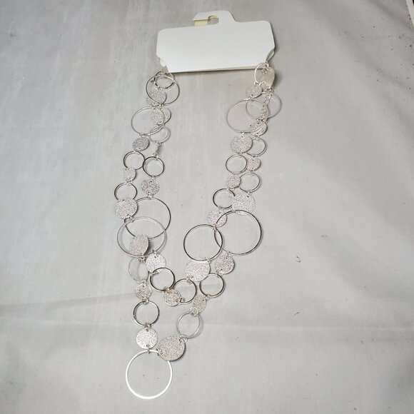 Vetta Silver Textured Disc & Open Link Necklace - Picture 3 of 6